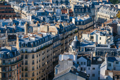 High angle view of buildings in town