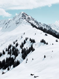 Scenic view of snow covered mountains against sky