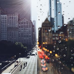 Road seen through wet window 